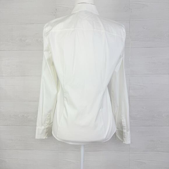 Lafayette 148 White Stretch Cotton Button Up Shirt Size 4 Preppy Long Sleeves - Picture 8 of 16